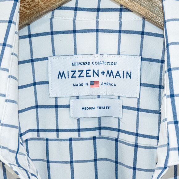 MIZZEN + MAIN Men's Trim fit button up Shirt white windowpane check sz Medium - Picture 2 of 5